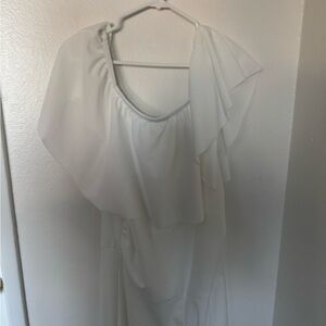 Maternity white off the shoulder jumpsuit